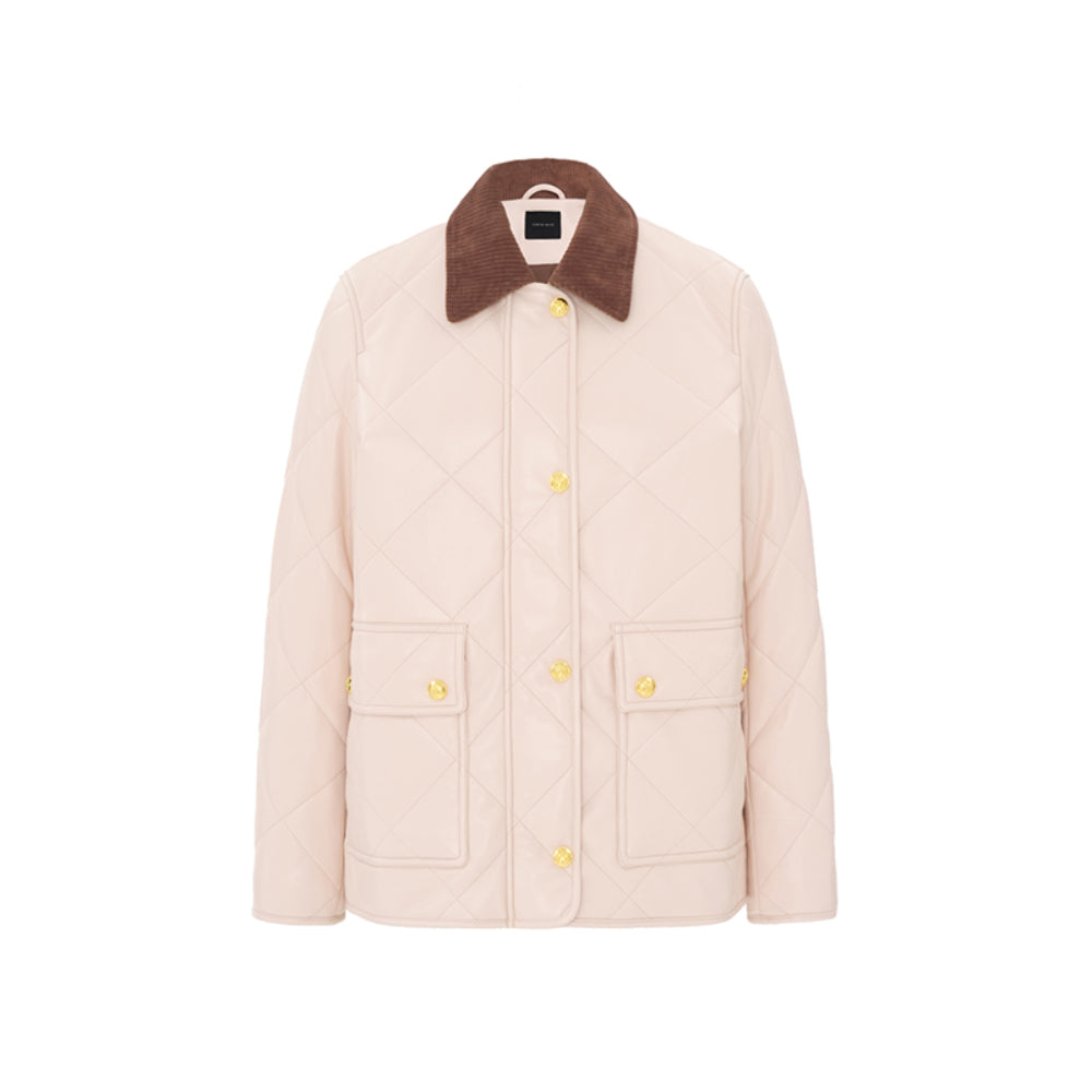 Concise-White PU Leather Puff Jacket Pink - Mores Studio