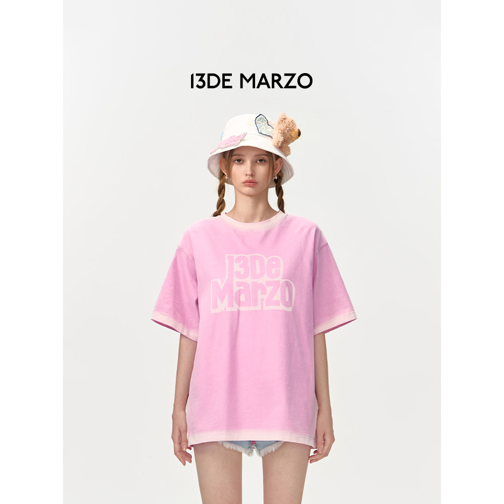 13De Marzo Outline Sketch Logo T-Shirt Pink
