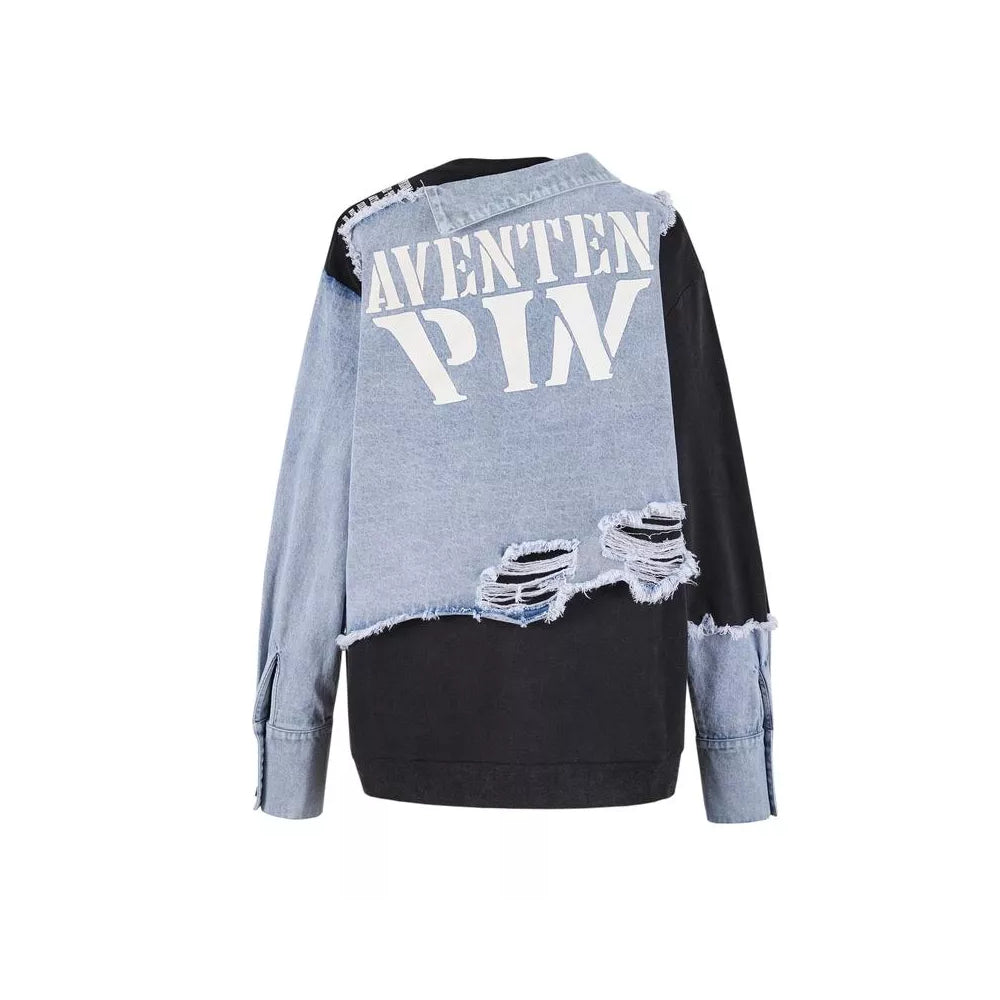 Aventen Pin Denim Deconstruction Shirt Sweater Black - Mores Studio