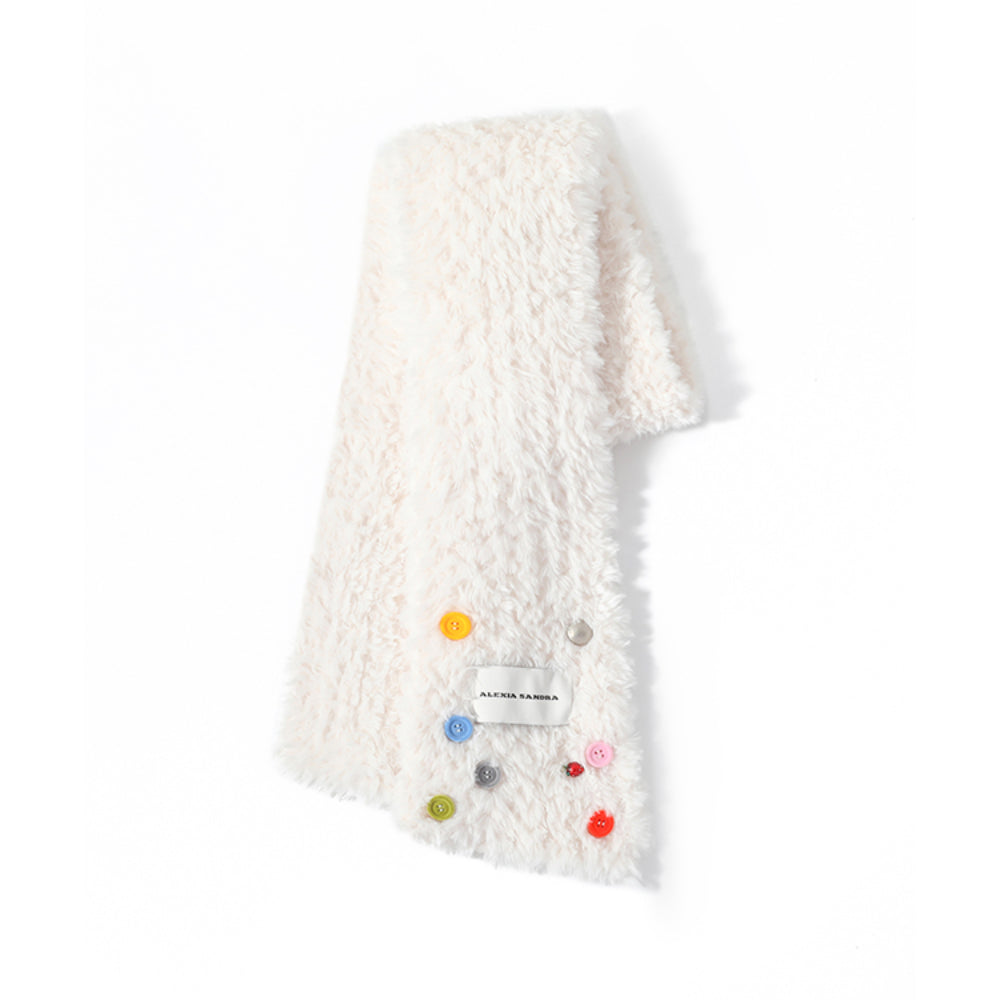 Alexia Sandra Color Button Furry Scarf White - Mores Studio