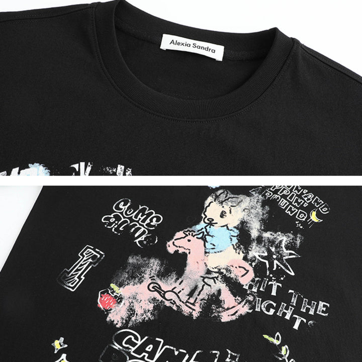 Alexia Sandra Printed Graffiti Rabbit T-Shirt Black