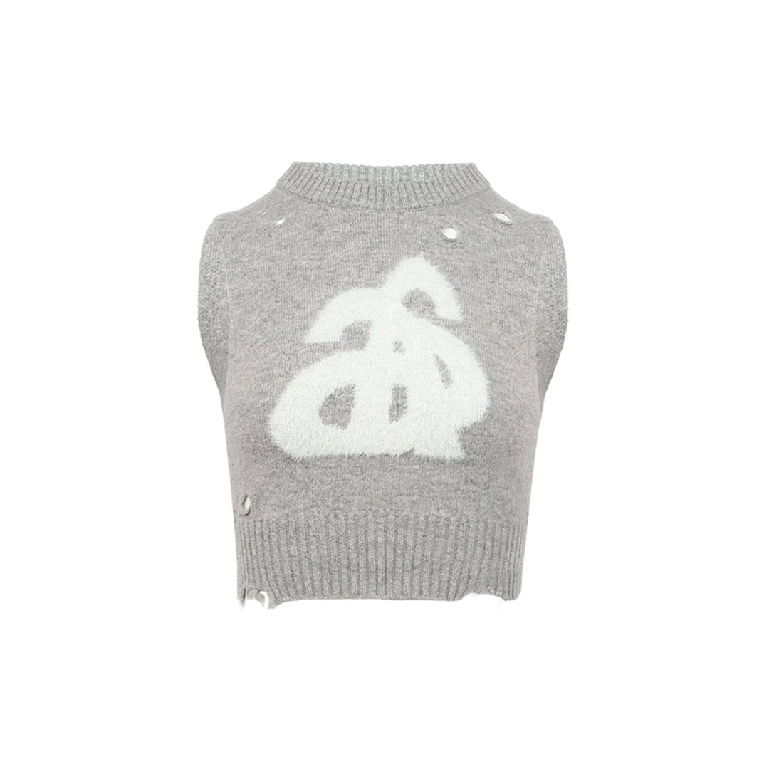Ann Andelman Destroyed Knit Crop Vest Grey - Mores Studio