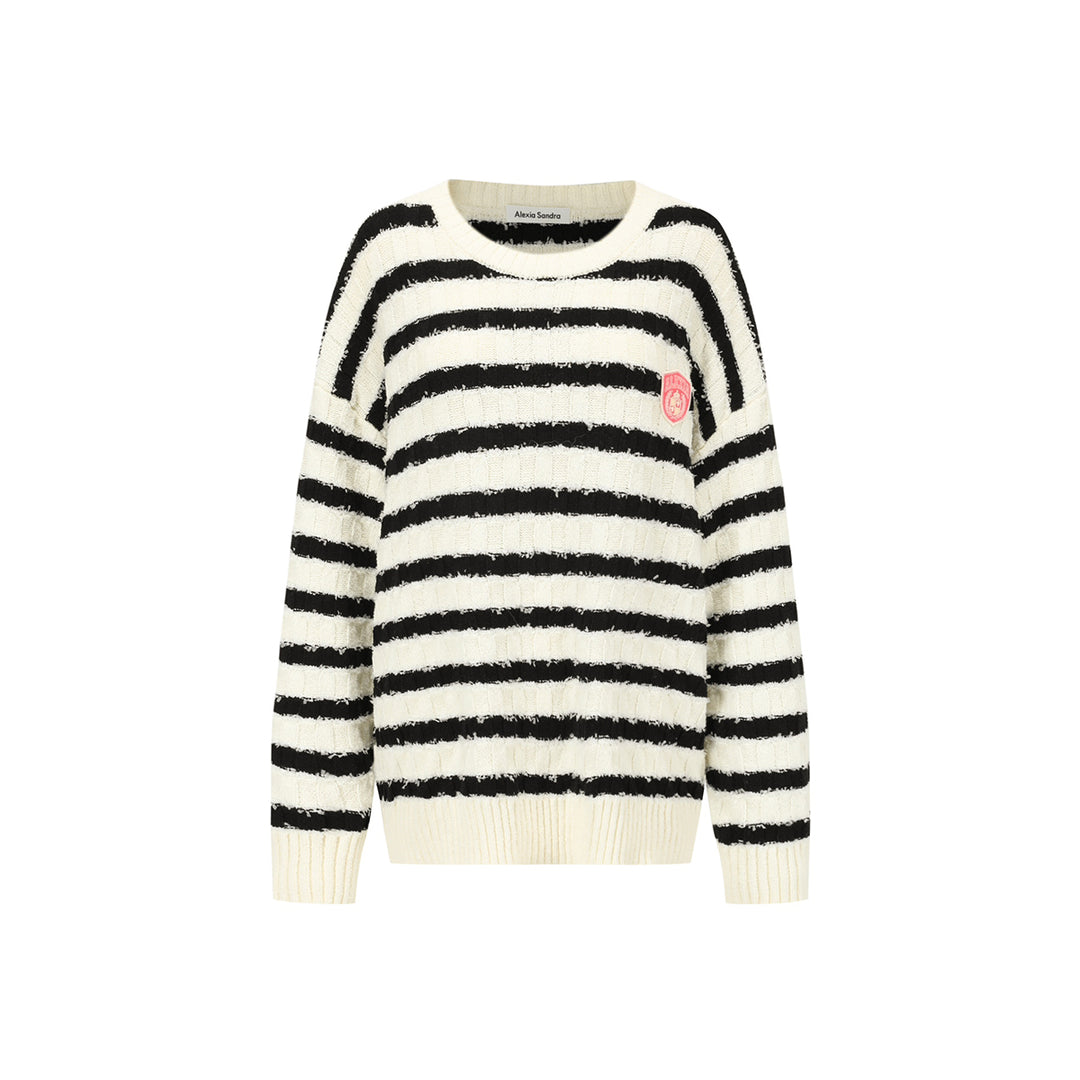 Alexia Sandra Striped Drop Shoulder Knit Sweater Black - Mores Studio