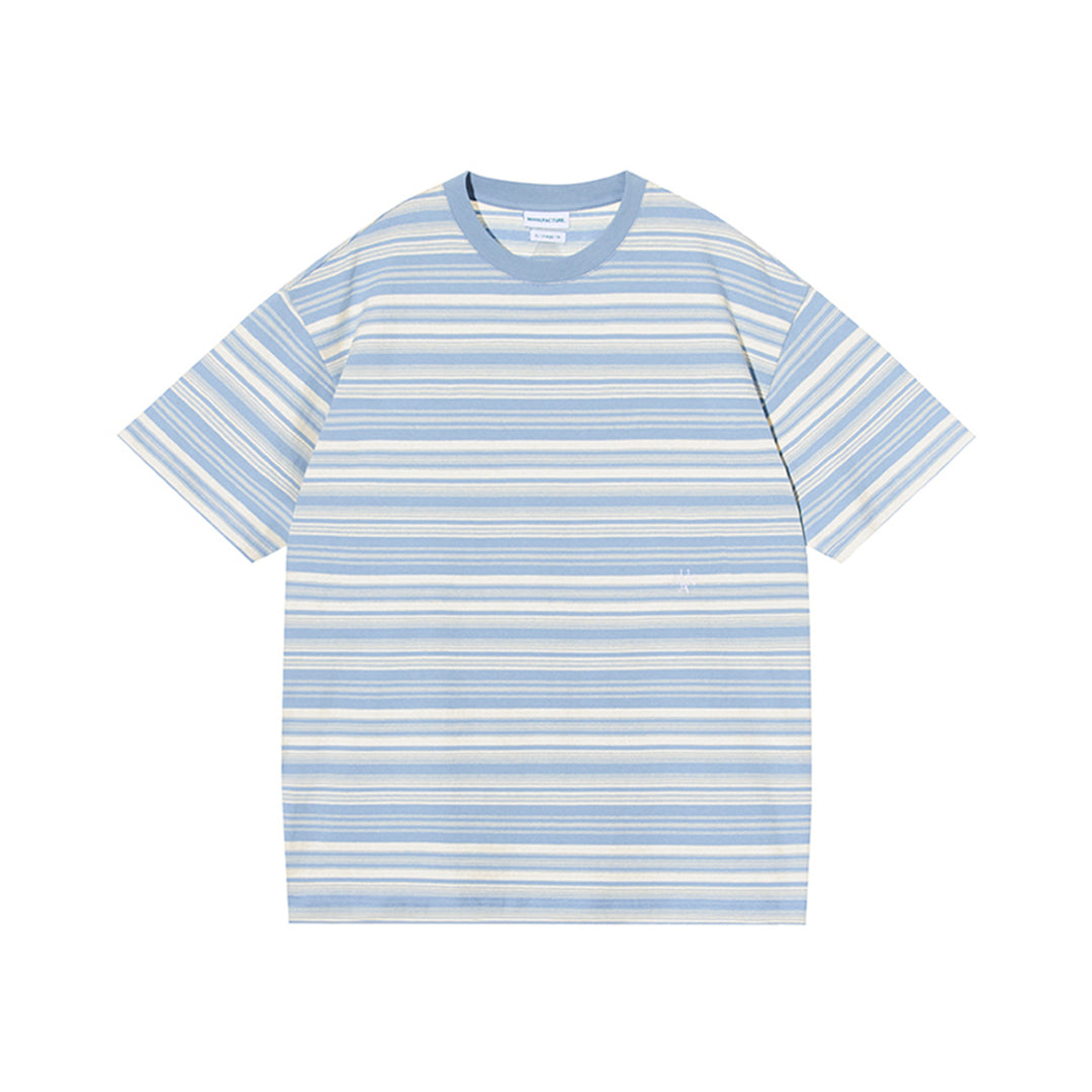 MANUFACTURE Striped Embroidery Logo T-Shirt Blue