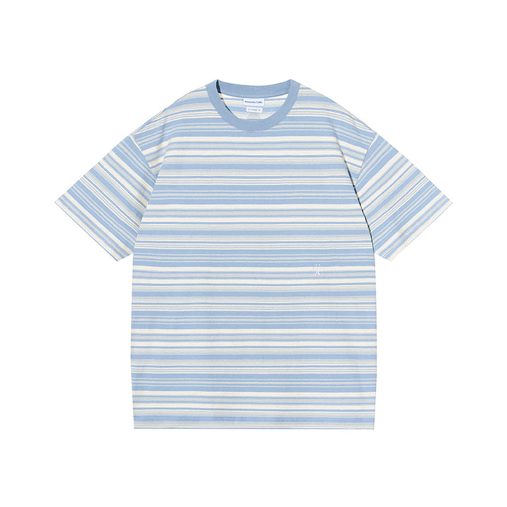 MANUFACTURE Striped Embroidery Logo T-Shirt Blue