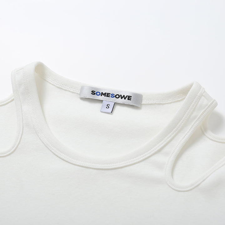 SomeSowe Shoulder Hollowed Out Short Top White