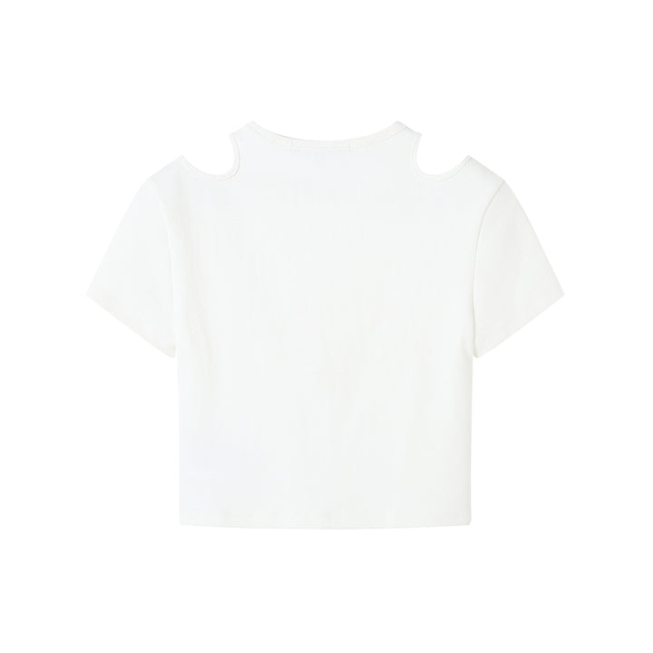 SomeSowe Shoulder Hollowed Out Short Top White