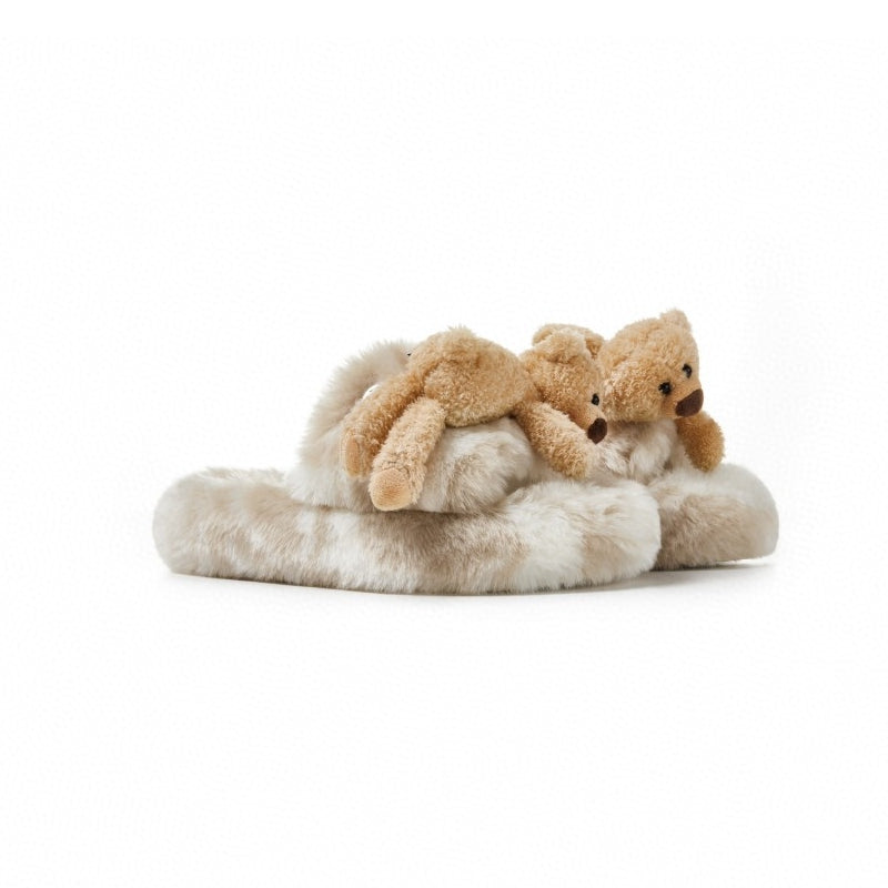 13De Marzo Plush Bear Furry Slipper Khaki - Mores Studio