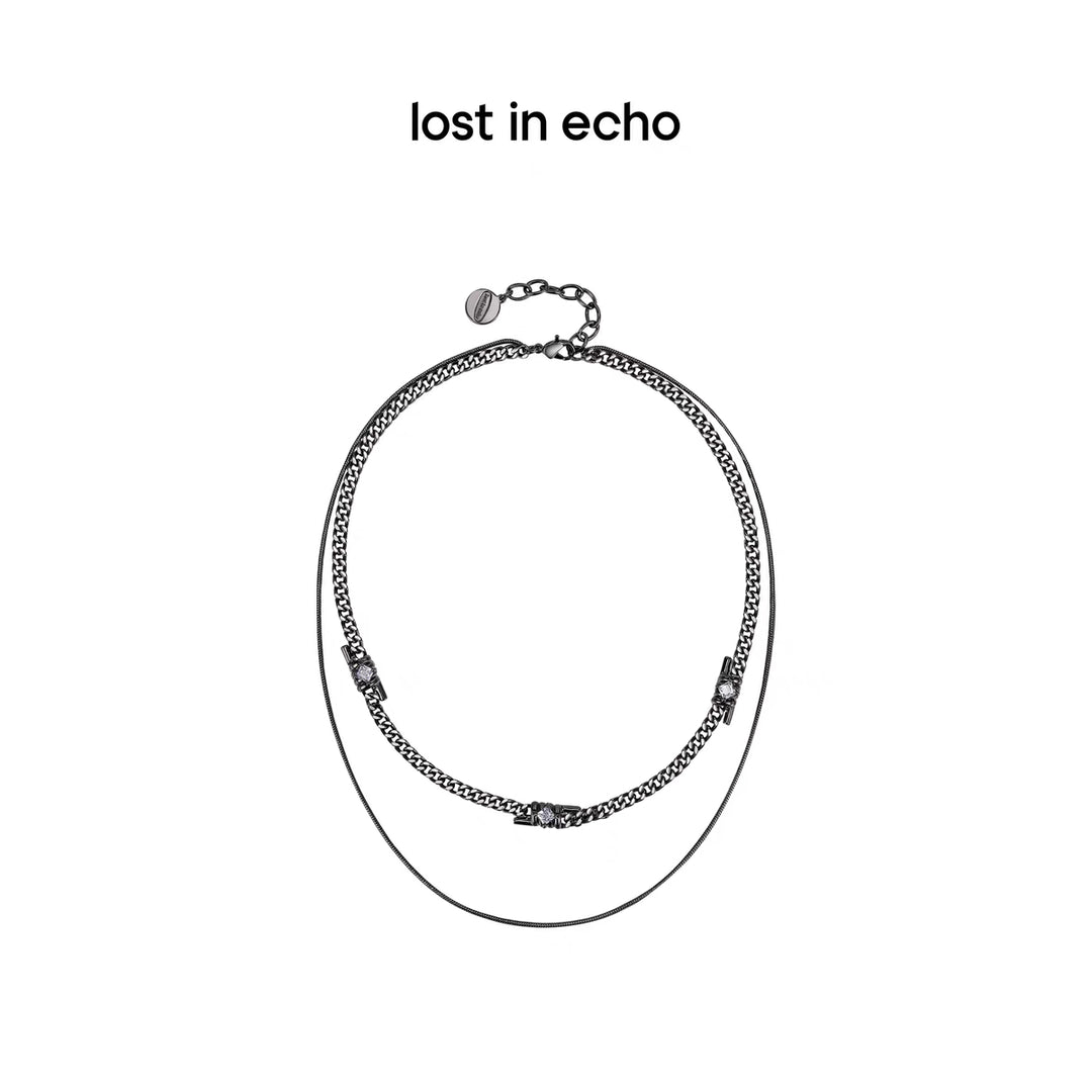 Lost In Echo Double Layer Zircon Necklace Black - Mores Studio