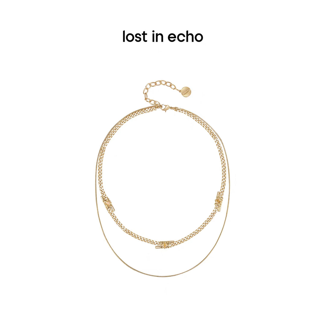 Lost In Echo Double Layer Zircon Necklace Gold - Mores Studio