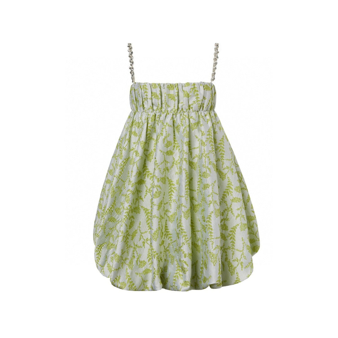 Diana Vevina Jacquard Floral Rhinestone Sling Dress Green - Mores Studio