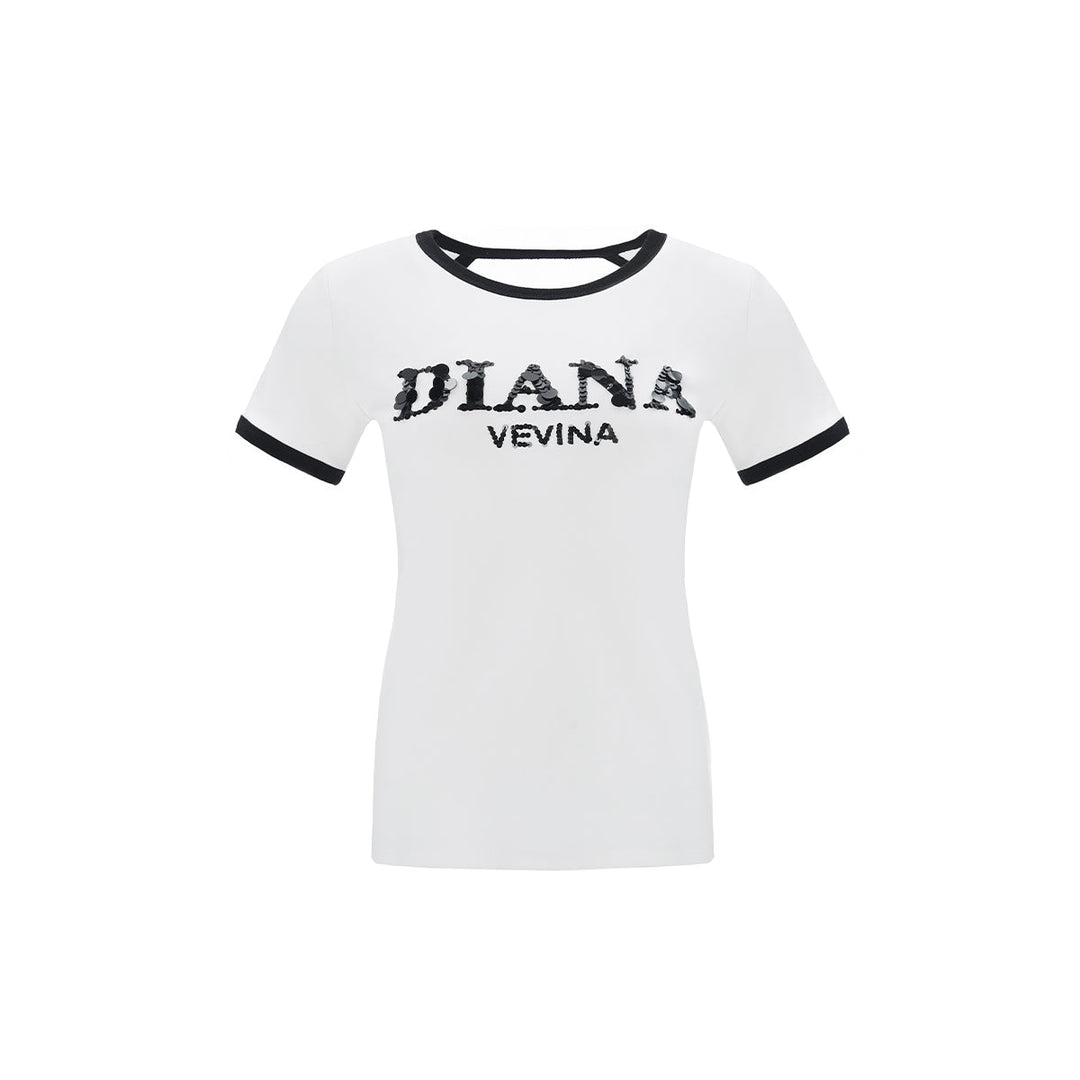 Diana Vevina Sequins Logo Colour Blocked T-Shirt - Mores Studio