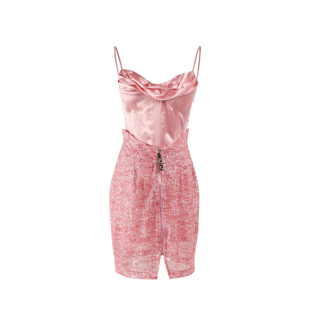 West.Y Satin Glitter Sling Dress Pink - Mores Studio