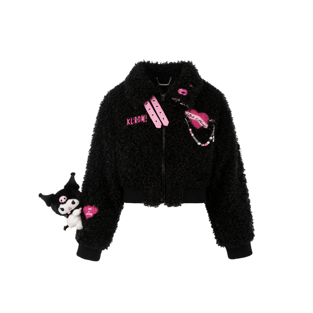 13De Marzo X Kuromi Bear Short Fleece Coat Black - Mores Studio