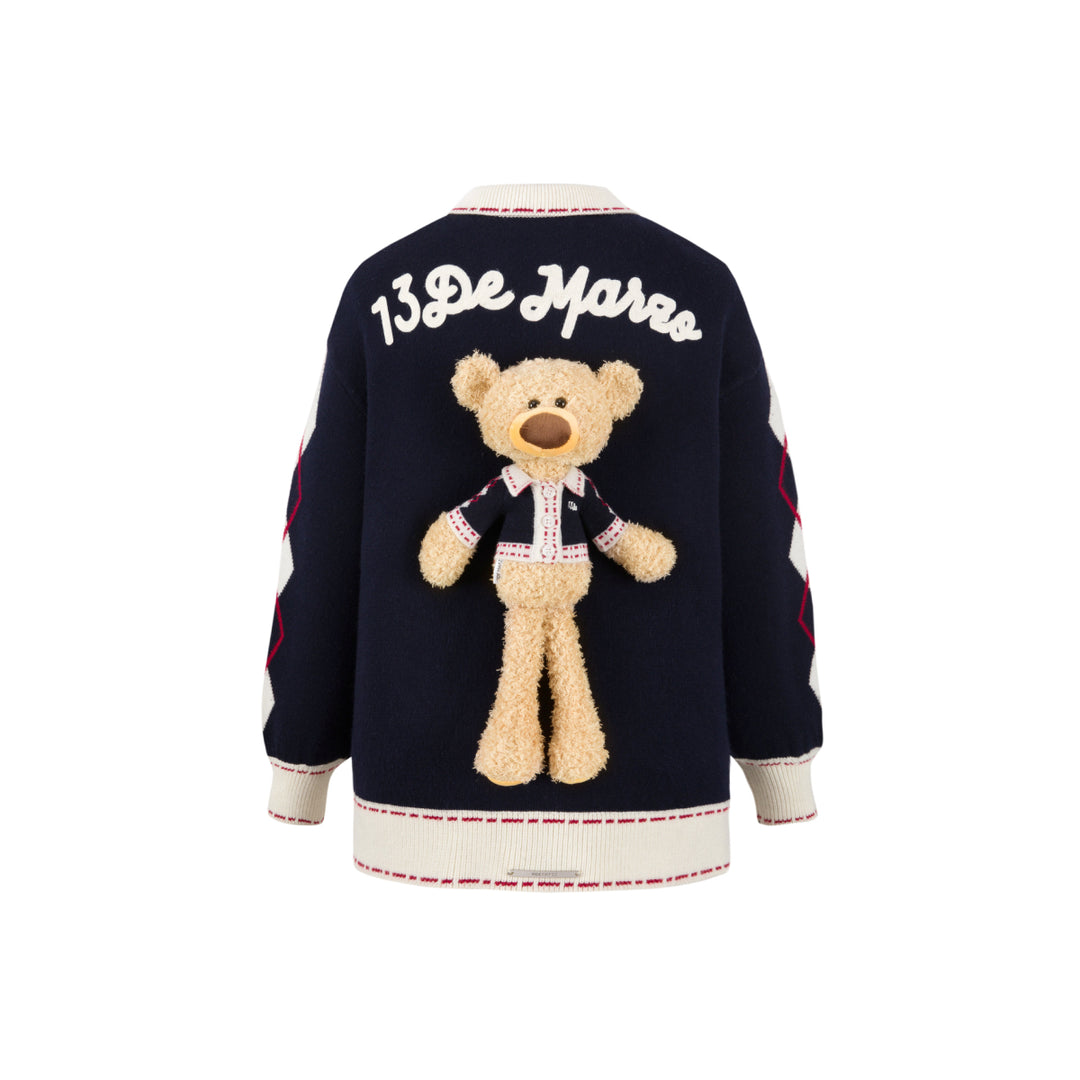 13De Marzo Plush Bear Color Blocked Lapel Cardigan - Mores Studio