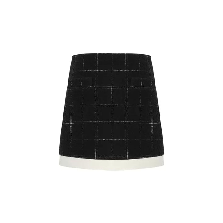 Concise-White Plaid Patchwork Woolen Tweed Skirt Black - Mores Studio