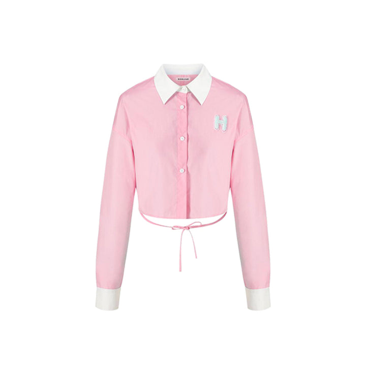 Herlian Embroidery Logo Back Split Shirt Pink - Mores Studio