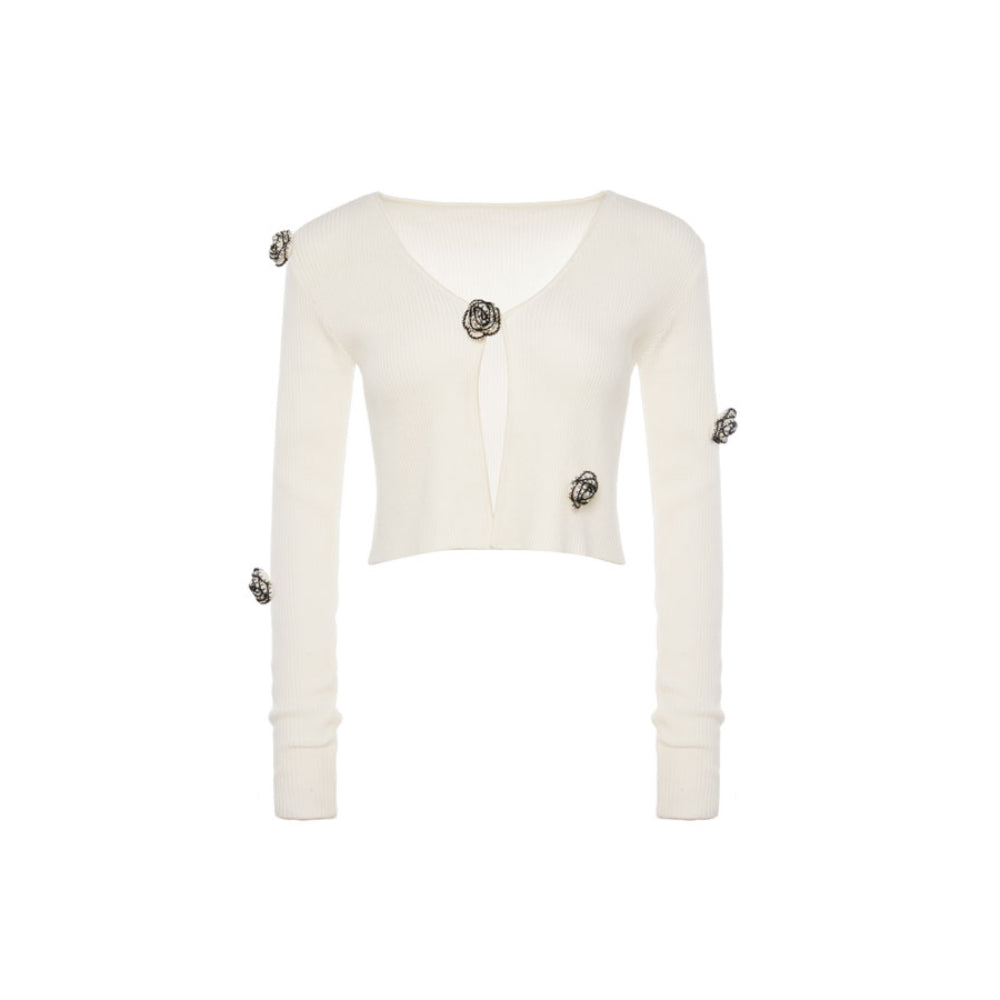 Rocha Roma Camellia Knitted Cardigan Top White - Mores Studio
