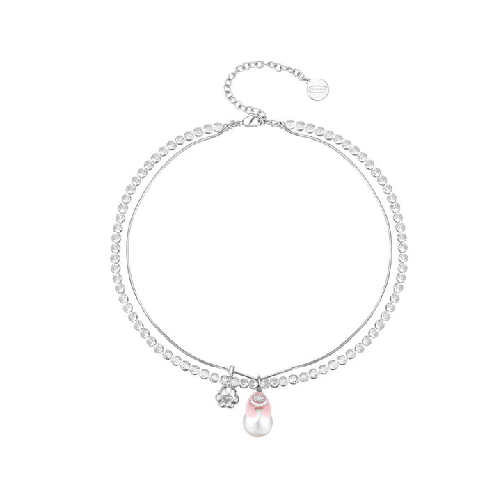 Lost In Echo Yetti Double-Layer Pearl Necklace Pink