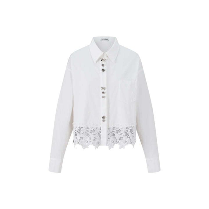Herlian Lace Edge Embellished Shirt White