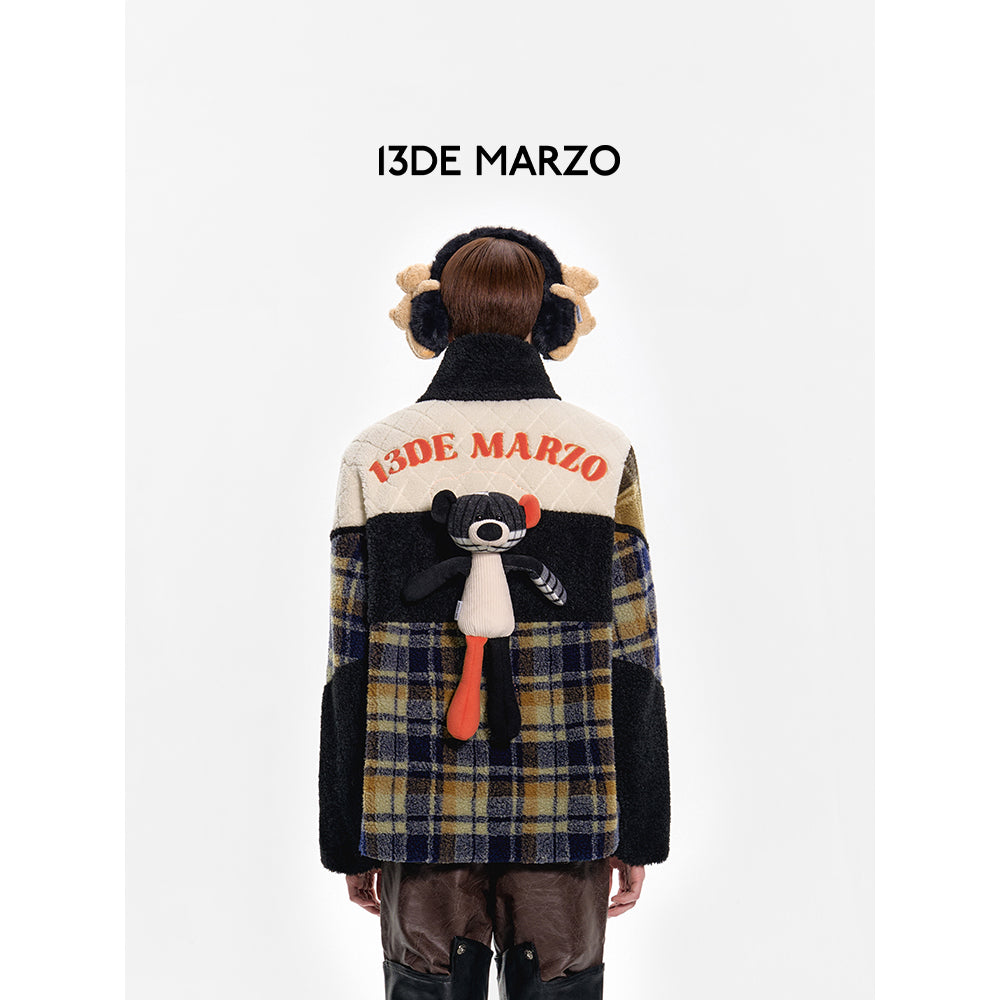 13De Marzo Plaid Patchwork Woolen Fleece Coat - Mores Studio