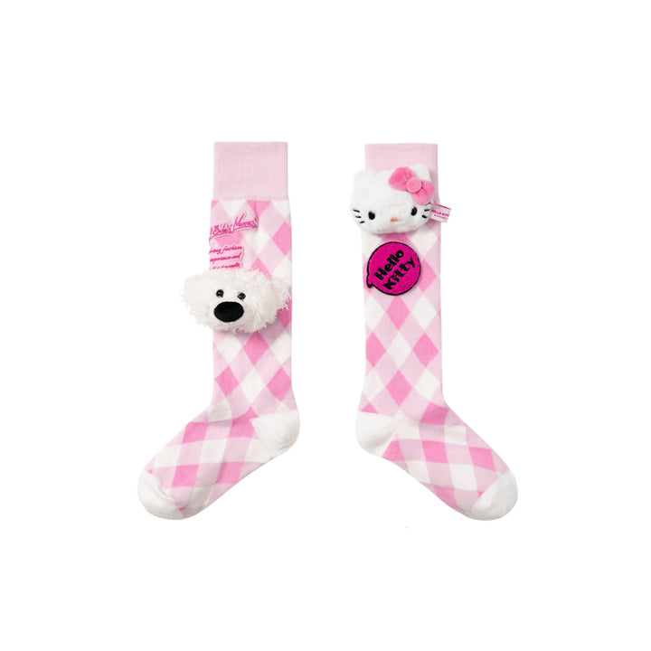 13De Marzo X Hello Kitty Bear Plaid Stocking Pink - Mores Studio