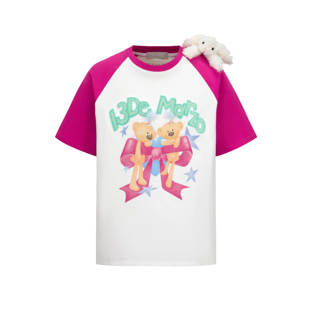 13De Marzo Shoulder Rabbit Raglan T-Shirt Pink