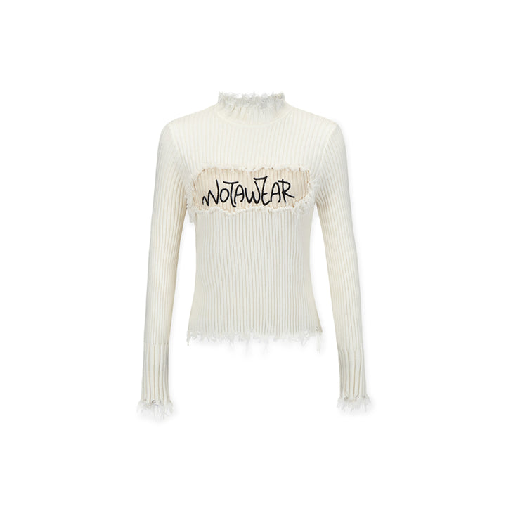 NotAwear Destroy Embroidery Logo Slim Knit Top White - Mores Studio