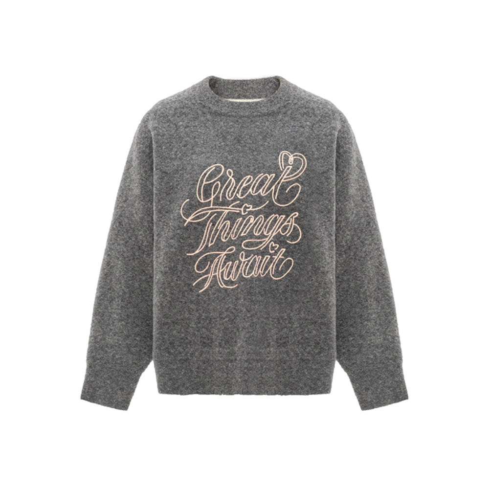 Concise-White "Great Things Await" Knit Sweater Grey - Mores Studio