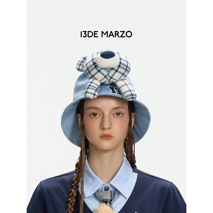 13De Marzo Bear In Wormhole Denim Bucket Hat Blue - Mores Studio