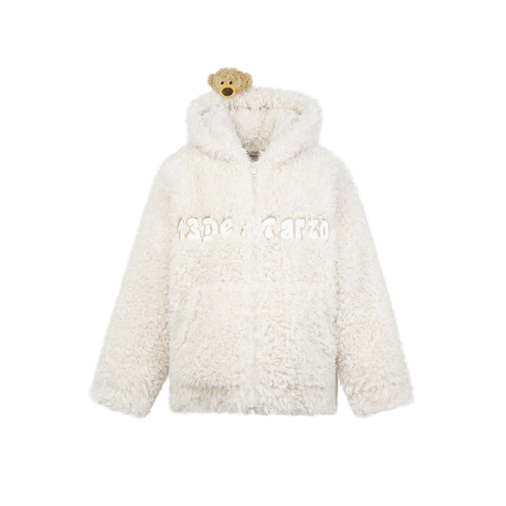 13De Marzo Plush Bear Fuzzy Hooded Coat White - Mores Studio