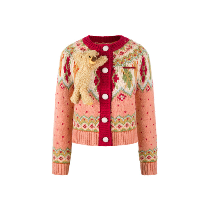 13De Marzo Christmas Bear Vintage Cardigan Pink - Mores Studio