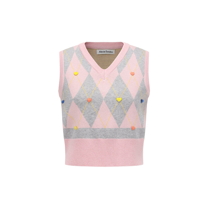 Alexia Sandra Diamond Check Heart Knit Vest Top Pink - Mores Studio