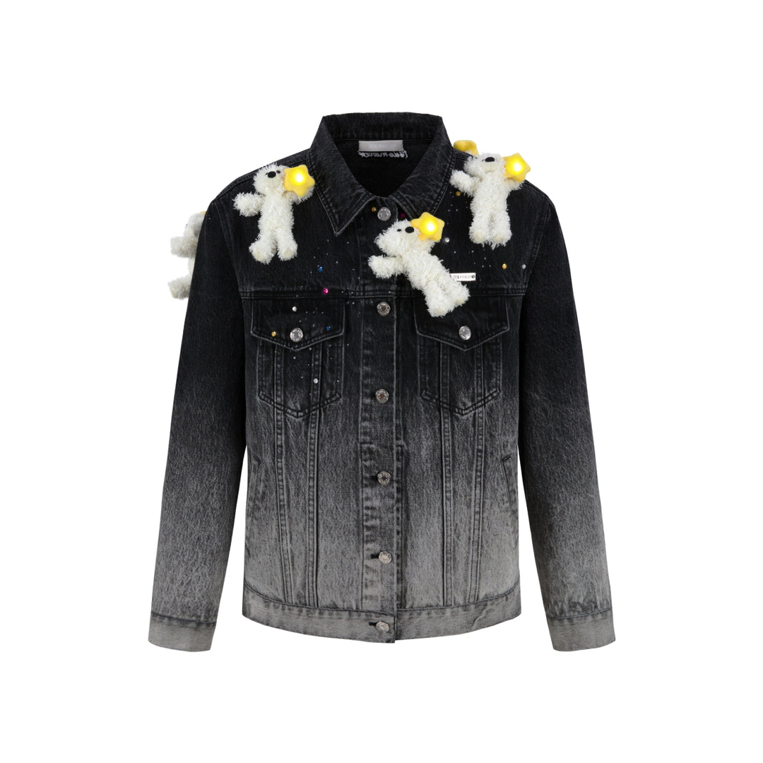 13De Marzo Luminous Star Bear Denim Jacket Black - Mores Studio