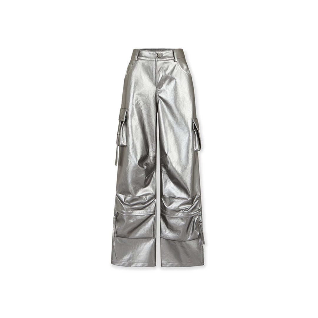 NotAwear Glossy Leather Cargo Pants Sliver - Mores Studio