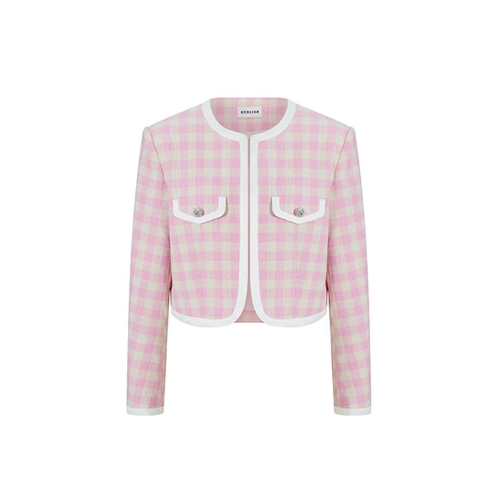 Herlian Checked Wool Patchwork Jacket Pink