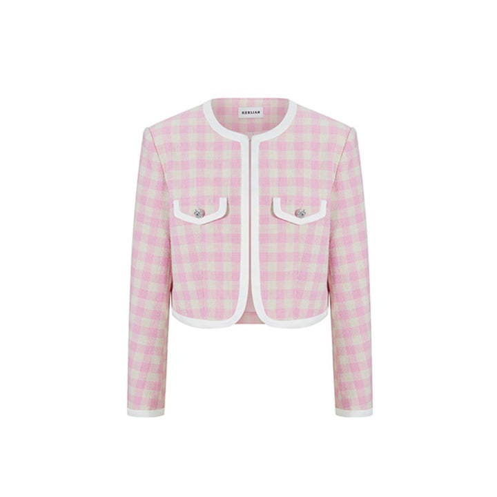 Herlian Checked Wool Patchwork Jacket Pink - Mores Studio