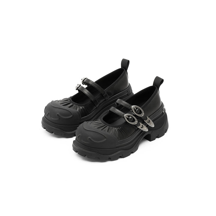 SugarSu Butterfly Sole Double Buckle Mary Jane Black