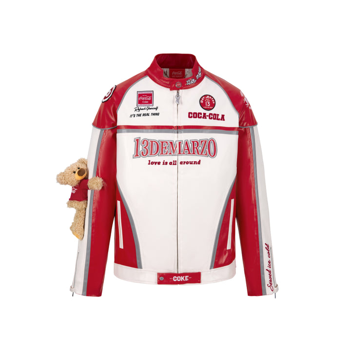 13De Marzo X Coca-Cola Bear Racing Leather Jacket Red - Mores Studio