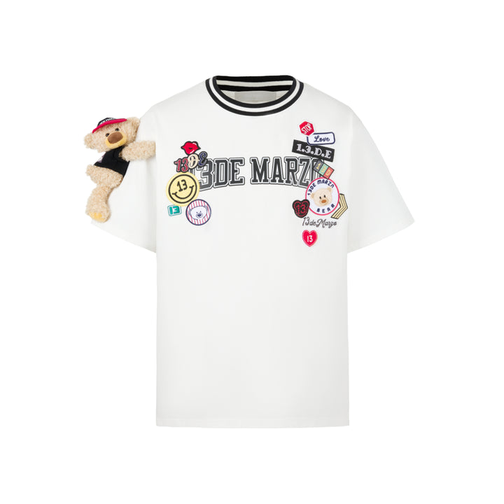 13De Marzo Badge Knit Collar T-Shirt White - Mores Studio