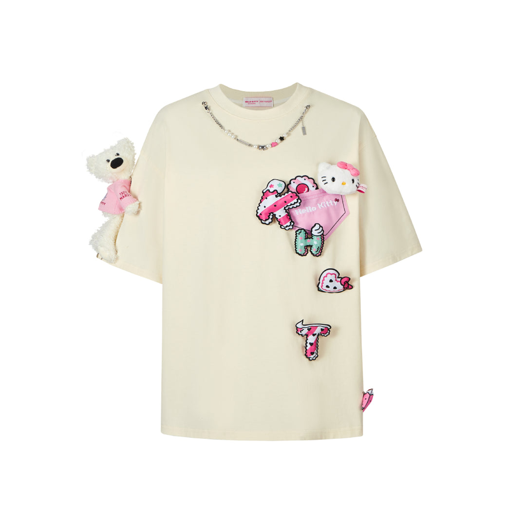 13De Marzo X Hello Kitty Plush Cake Letter T-Shirt Cream - Mores Studio