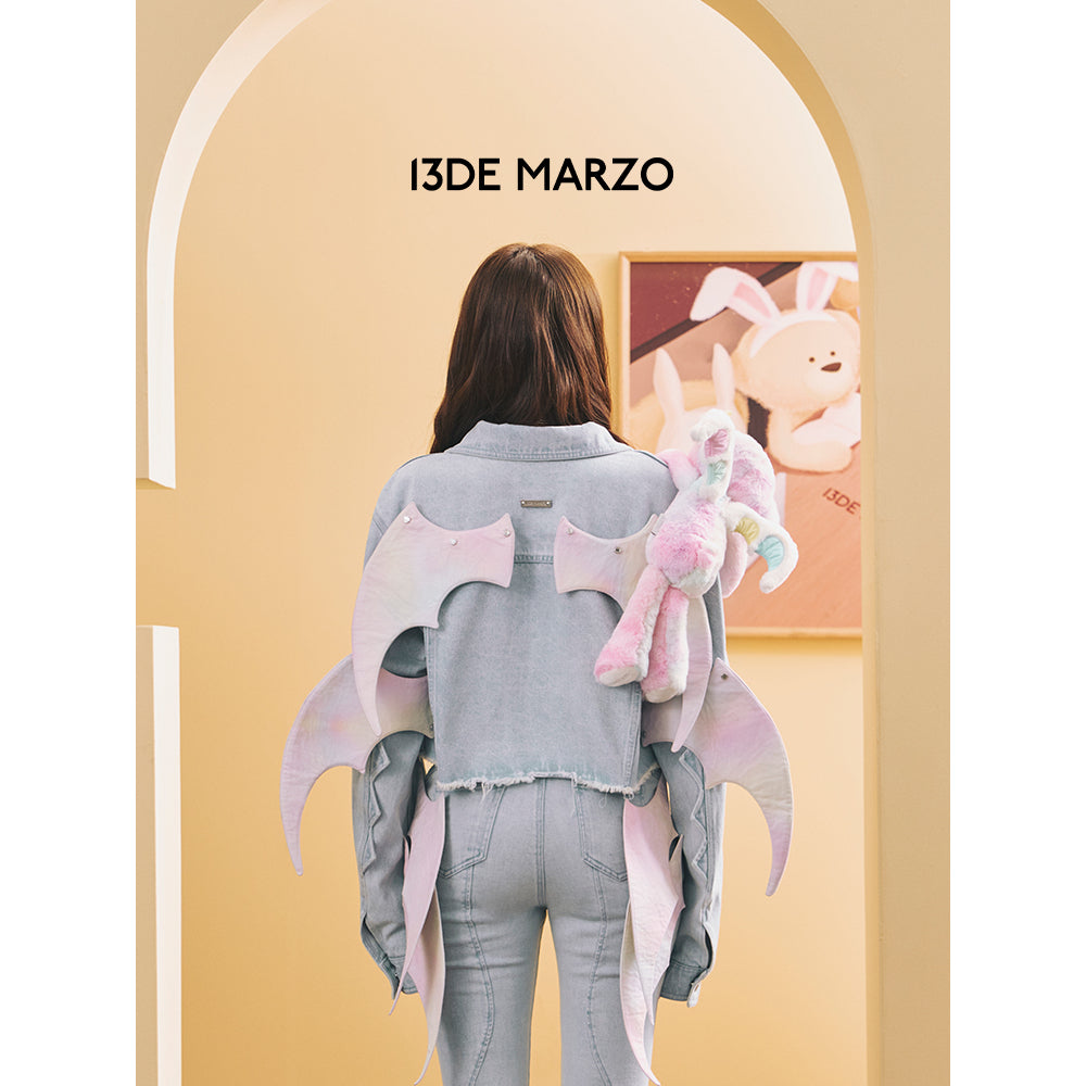 13De Marzo X INSTINCTOY Rainbow Bear Short Denim Jacket - Mores Studio