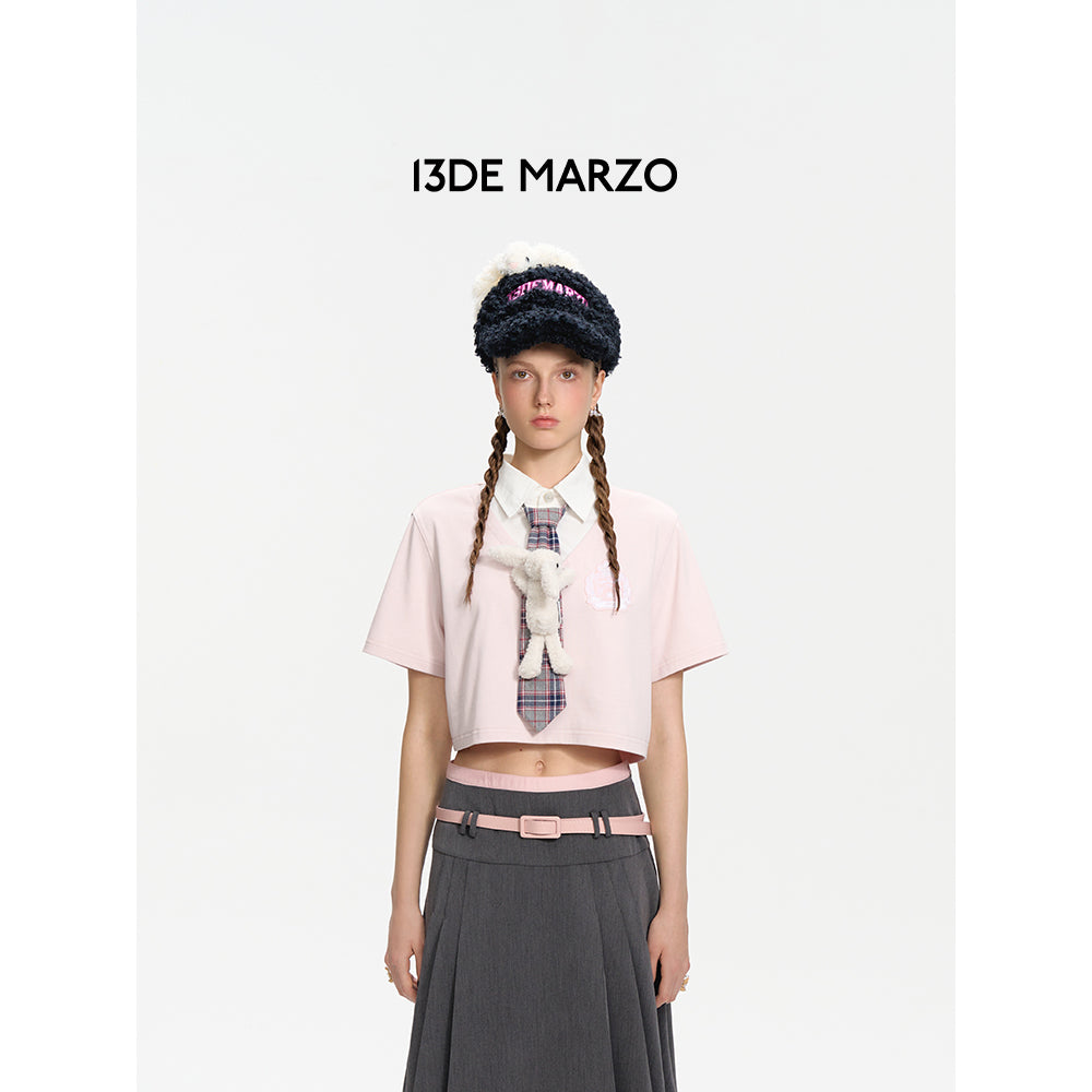 13De Marzo Collage Style Short Tie Shirt Pink