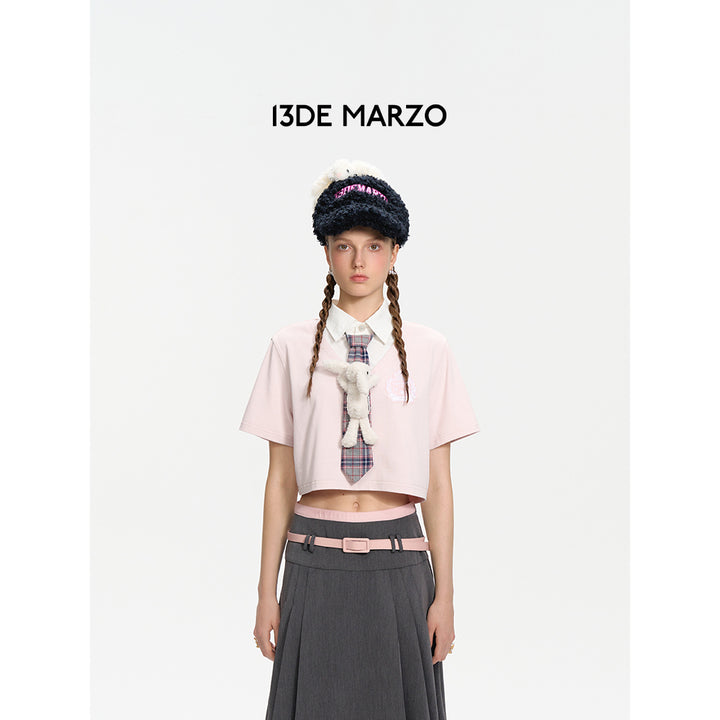 13De Marzo Collage Style Short Tie Shirt Pink