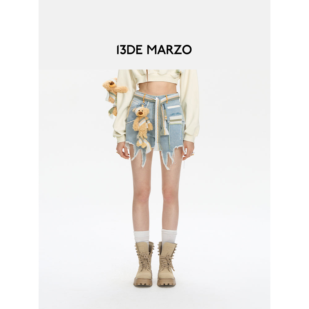 13De Marzo Bear Deconstruct Denim Shorts