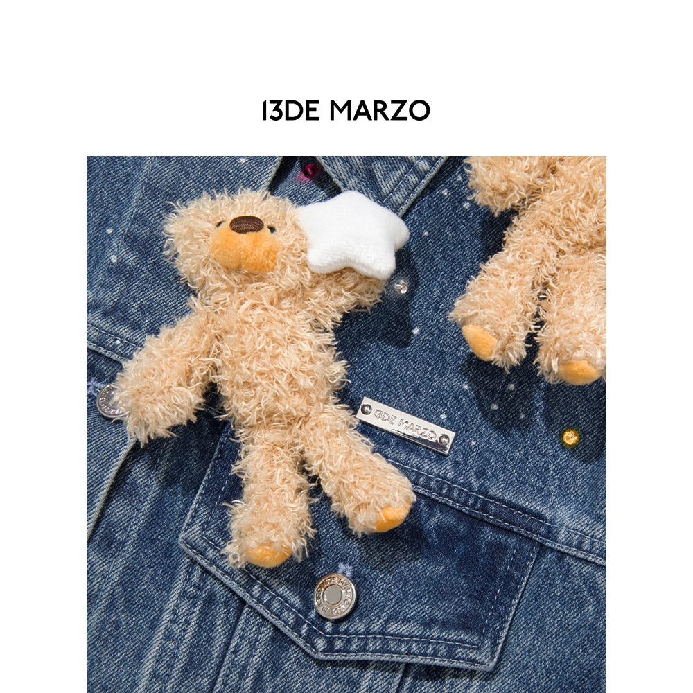 13De Marzo Luminous Star Bear Denim Jacket Blue - Mores Studio