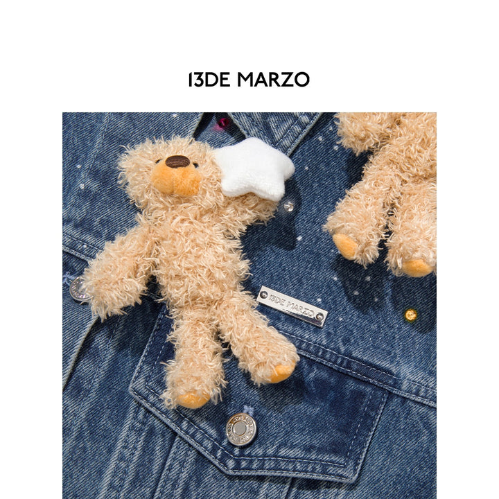 13De Marzo Luminous Star Bear Denim Jacket Blue - Mores Studio