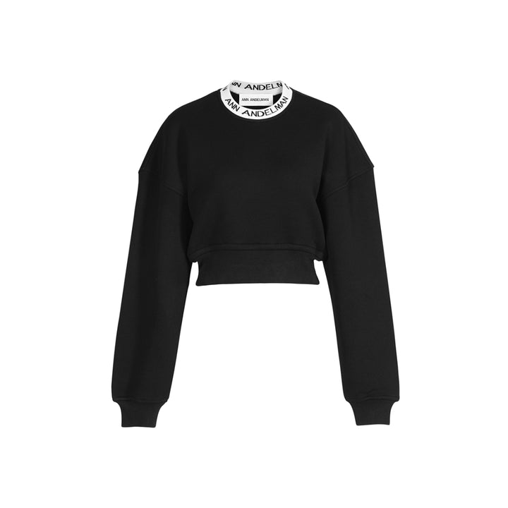 Ann Andelman Collar Logo Short Sweater Black - Mores Studio