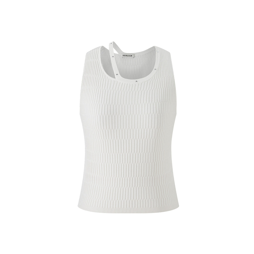 Herlian Asymmetrical Knitted Vest Top White