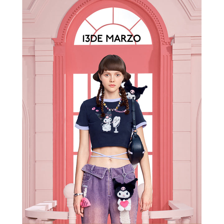 13De Marzo X Kuromi Mirror Lace Top Navy Blue